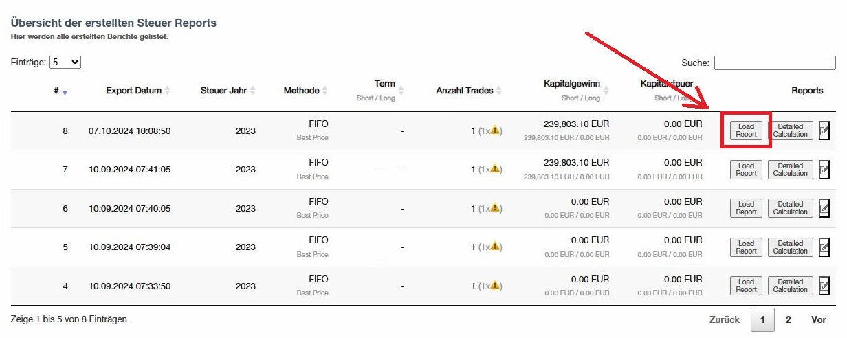 SteuerSparErklärung x CoinTracking - Load Steuer Report