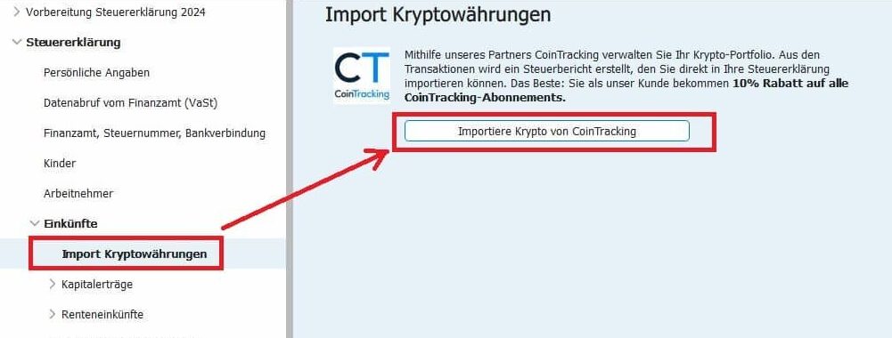 Krypto Import Steuerjahr 2024 in die SteuerSparErklärung
