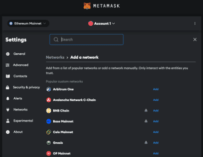 Select Base Mainnet network in MetaMask