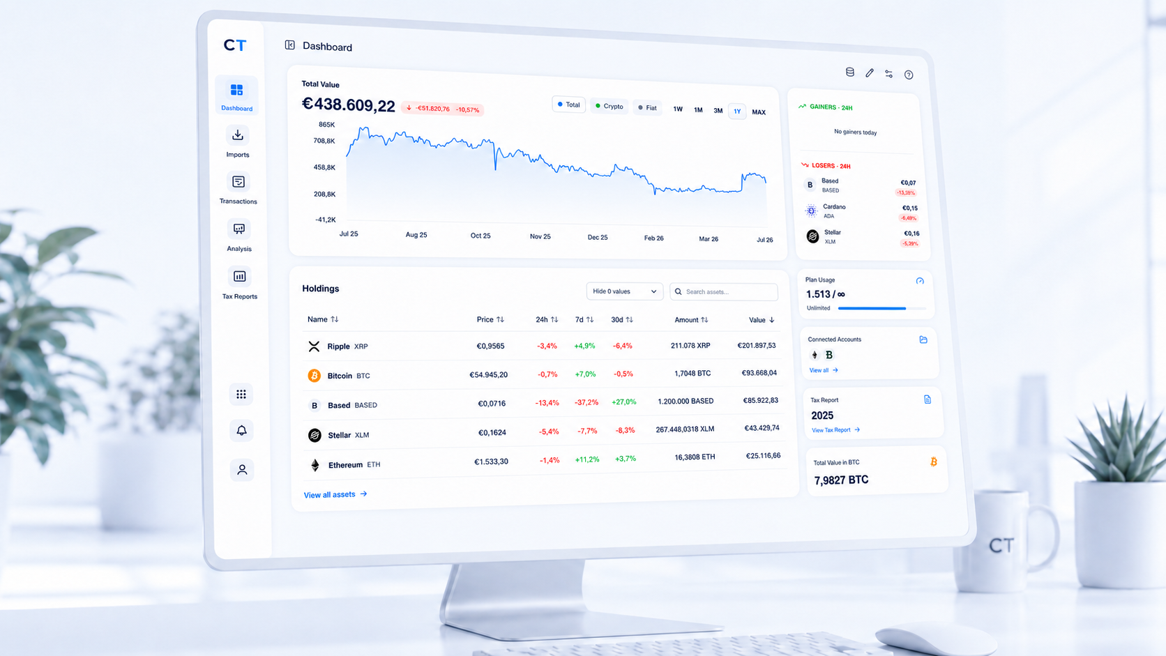 CoinTracking dashboard on desktop