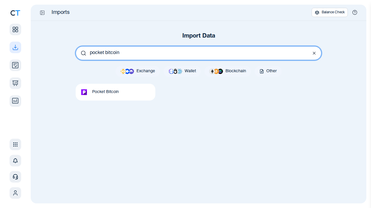 CoinTracking Pocket Bitcoin CSV import search