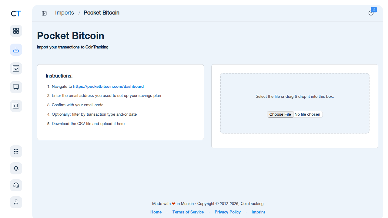 CoinTracking tax report generation for Pocket Bitcoin transactions
