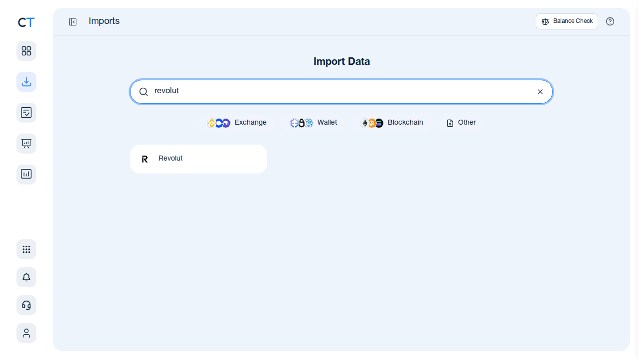 Recherche d'import CoinTracking avec l'option d'import CSV/XLS Revolut