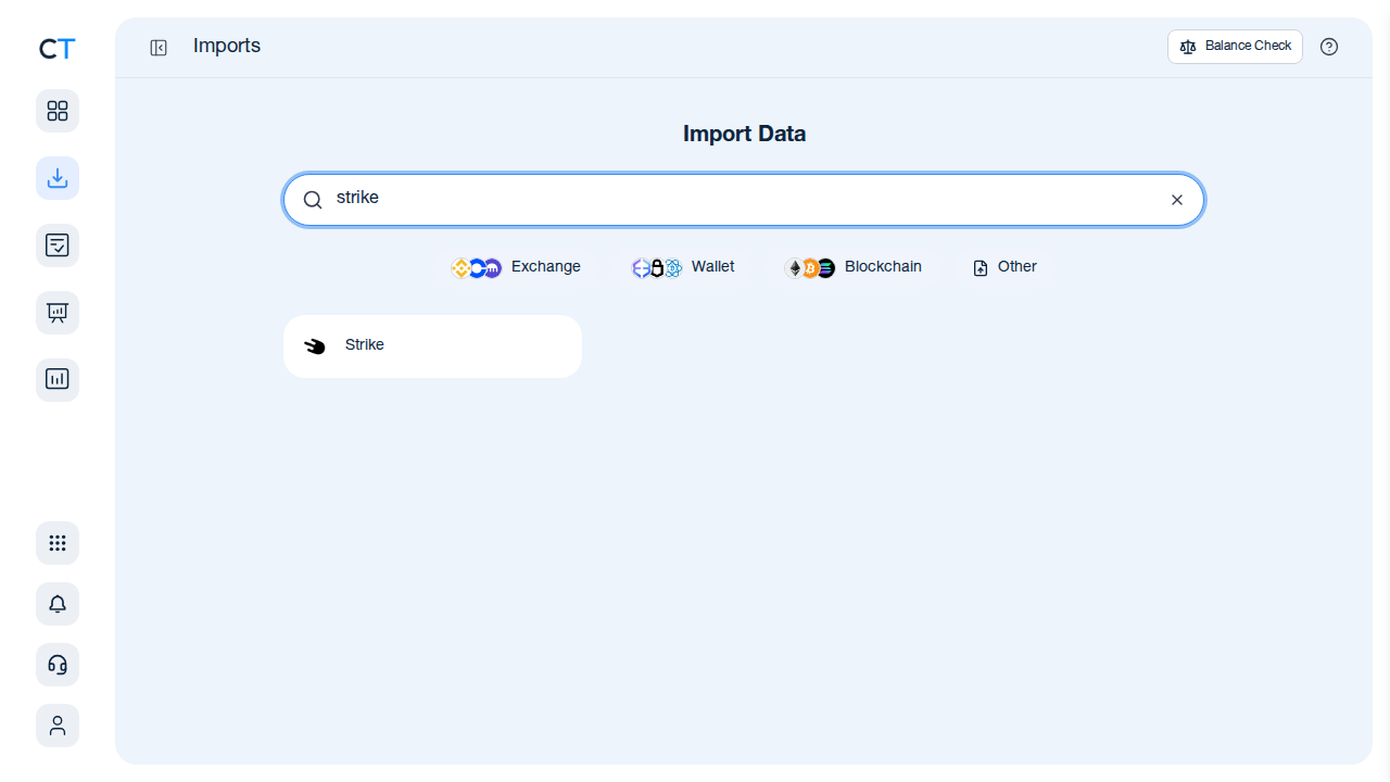 CoinTracking Strike CSV import search