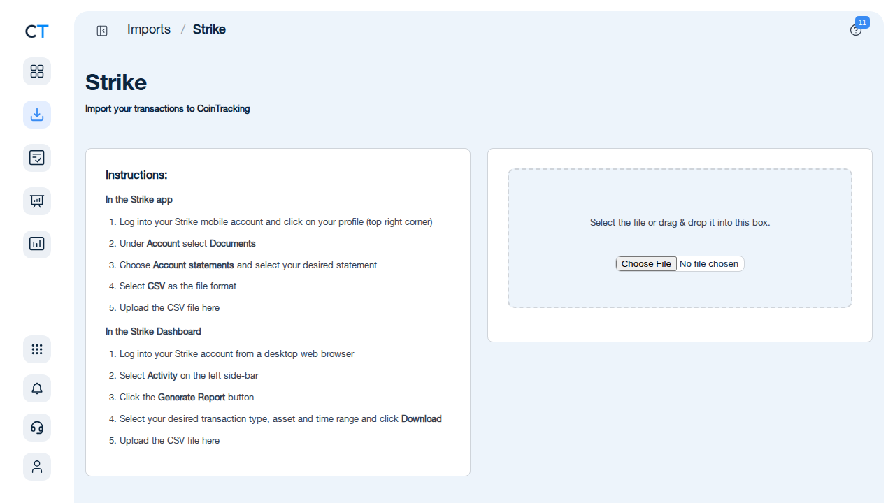 CoinTracking tax report generation for Strike transactions