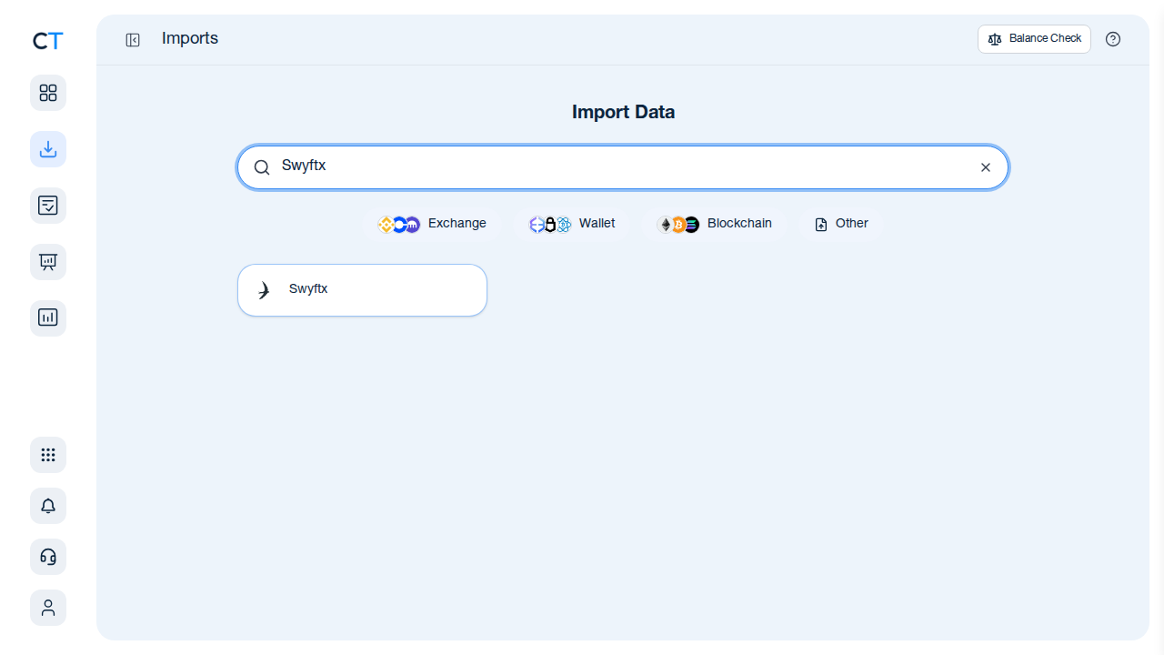 CoinTracking Swyftx CSV import search