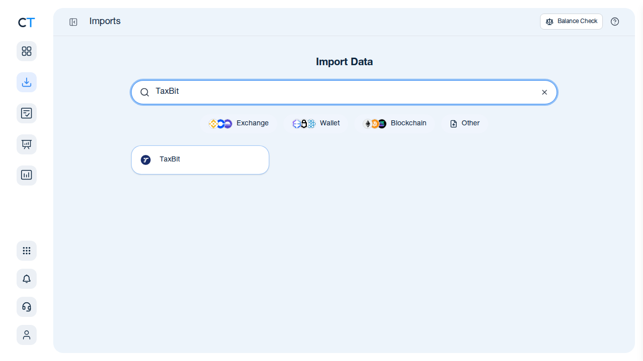 CoinTracking TaxBit CSV import search