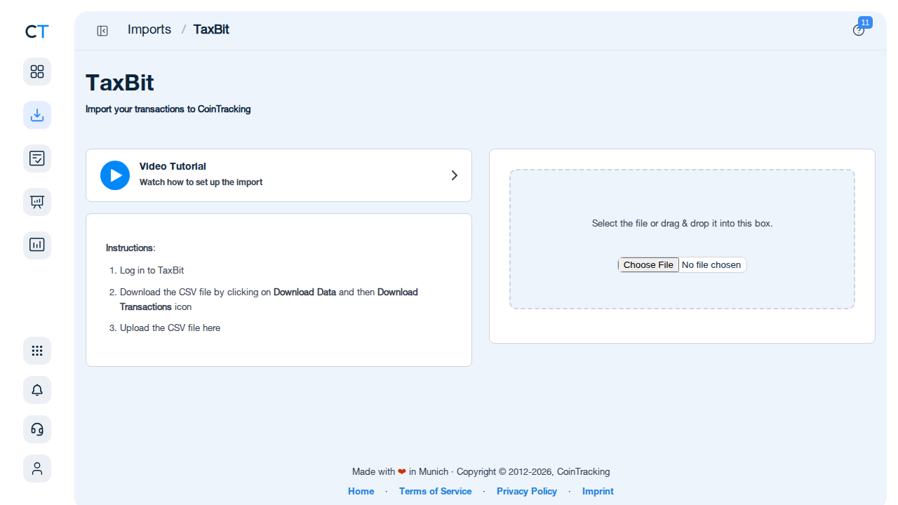 CoinTracking tax report generation for TaxBit transactions