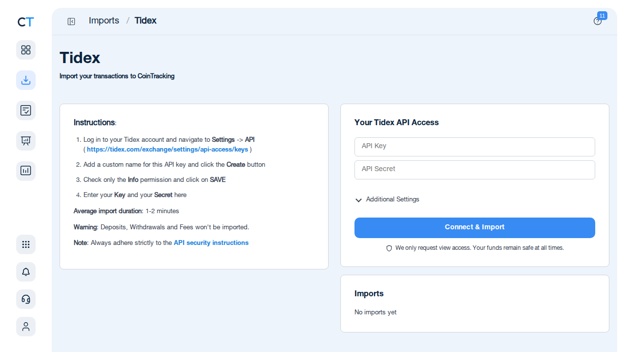 CoinTracking tax report generation for Tidex transactions