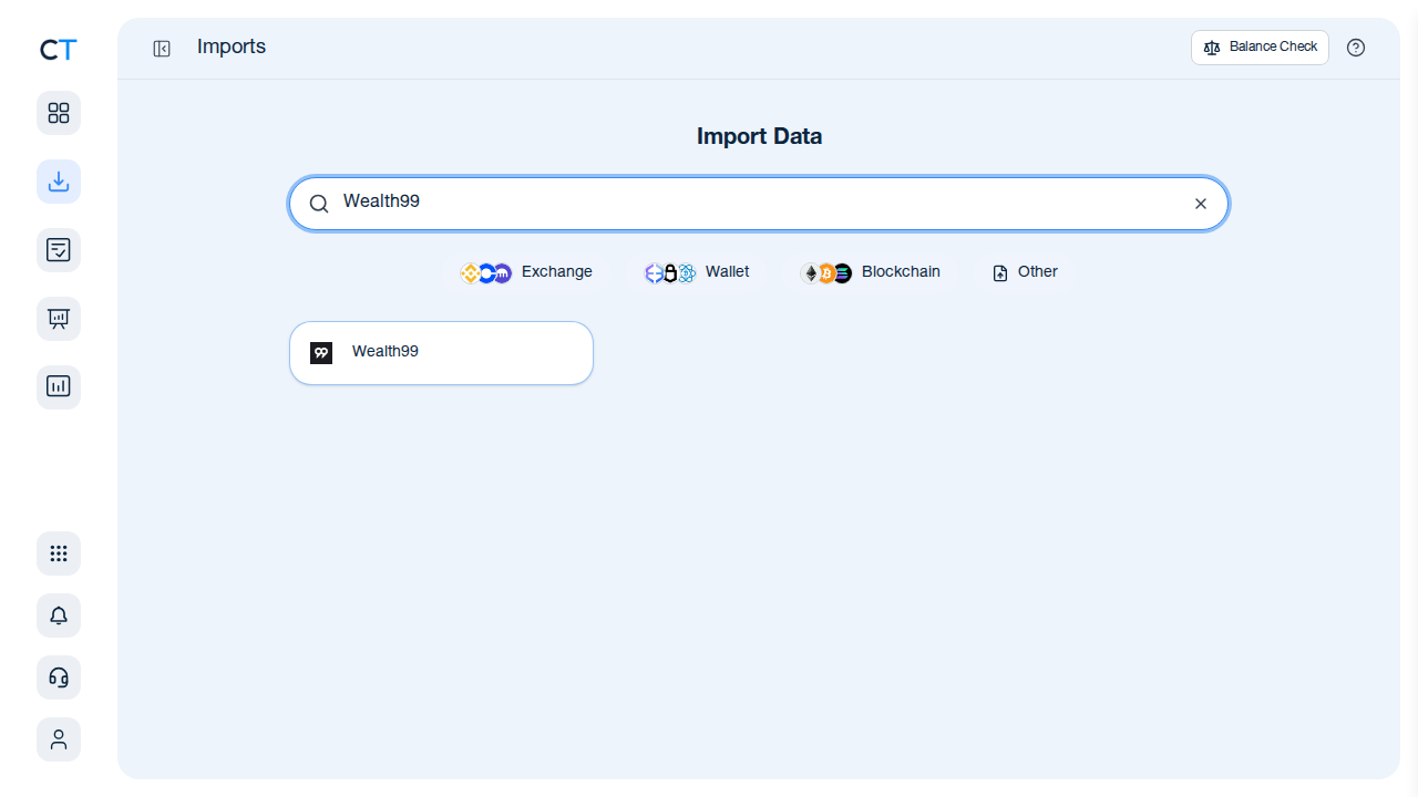 CoinTracking Wealth99 CSV import search