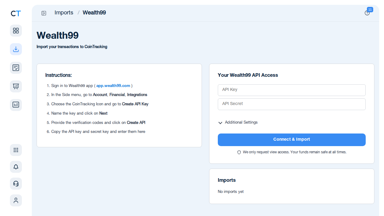 CoinTracking tax report generation for Wealth99 transactions
