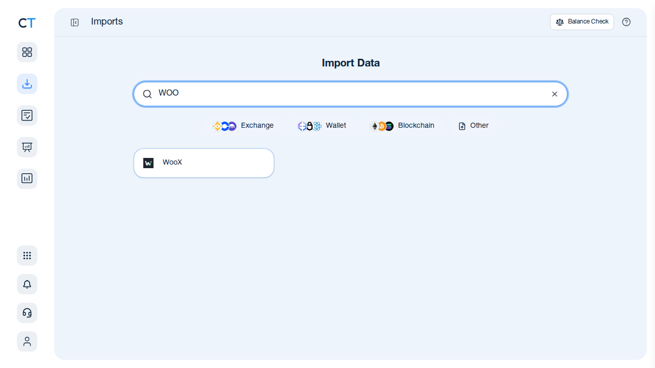 CoinTracking WooX CSV import search