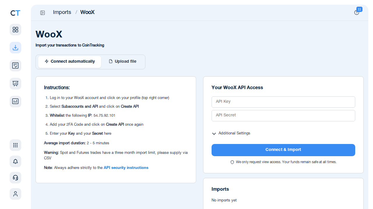 CoinTracking tax report generation for WooX transactions