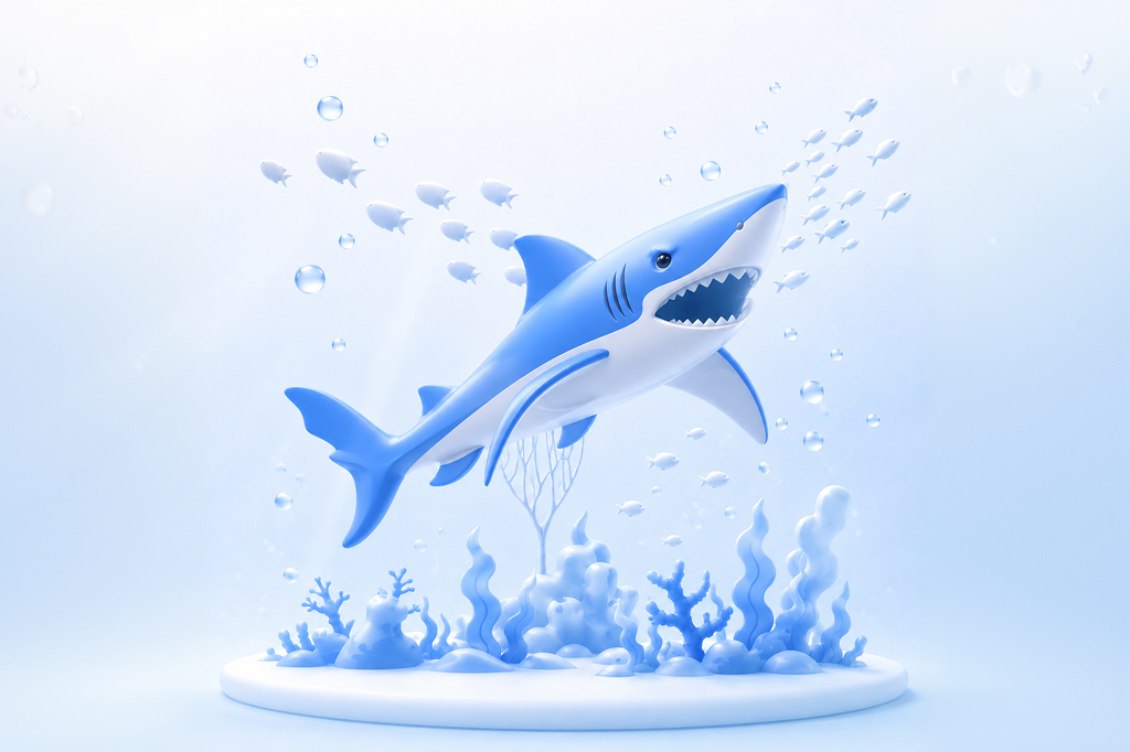 A shark swimming — illustration for an active, growing crypto portfolio