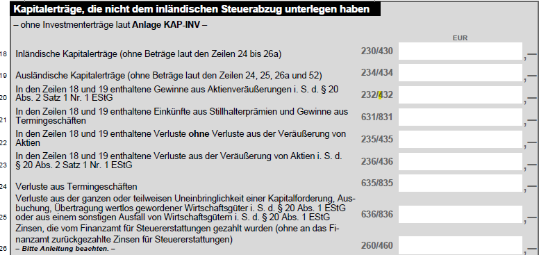 Anlage KAP Kapitalerträge