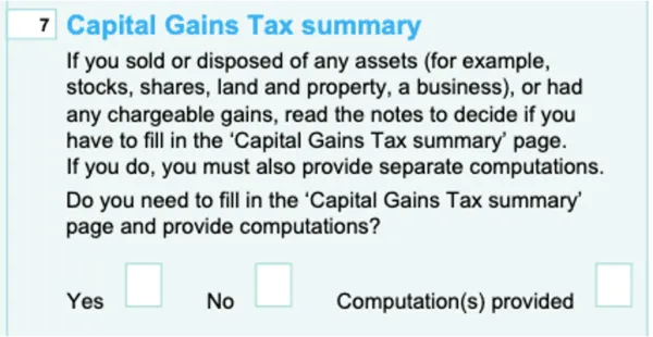 SA100 Capital Gains section