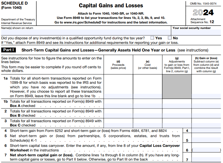 Schedule D - Capital Gains Summary